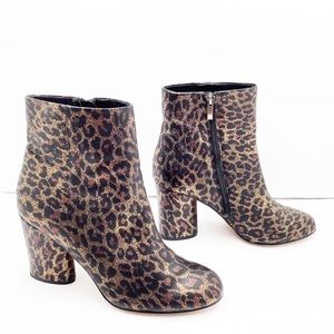 {Neiman Marcus} Niana Metallic Leopard-Print Bootie